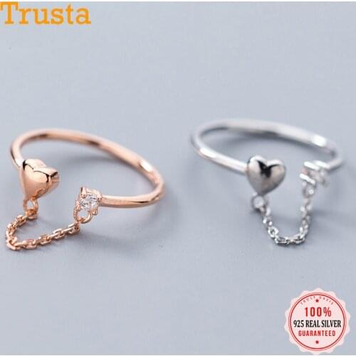 Trustdavis 100% 925 Sterling Silver Fashion Heart CZ Chain Rings Size 6 7 8 Wonderful Gift For Women Girls Kids Ladys DS923