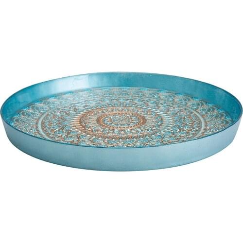 Unique Blue Color Hand Made 32cmX2.5cm Protruding Glass Turkish Service Tray