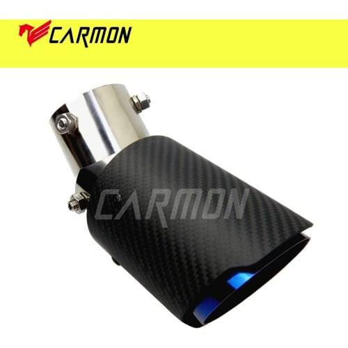 Car Universal No Logo Angle Adjustable Carbon Fibre Exhaust Tip Straight Edge Burnt Blue Carbon Fiber Muffler Tip for Toyota Etc
