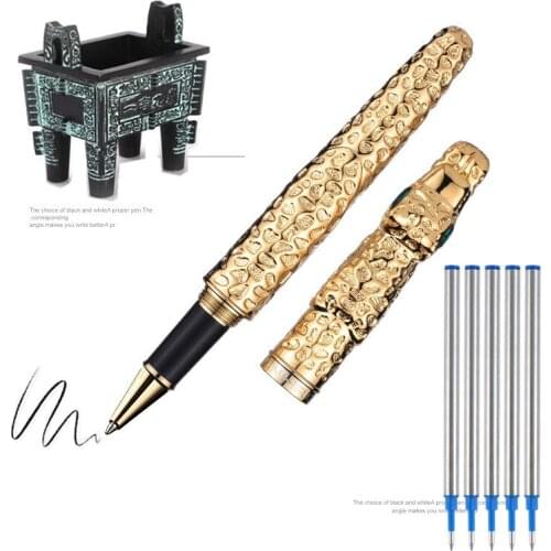 Vintage All Metal Ancient Silver Leopard Jinhao Ballpoint Pen Luxury Green Crystal Eyes Practice Pen Office Supplies