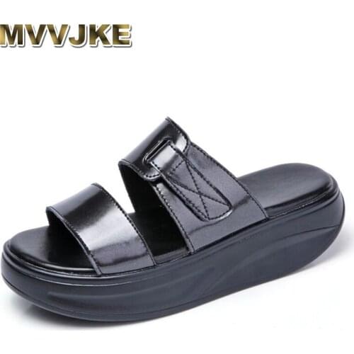 MVVJKE 2020 Outdoor Leather Platform Sandals Women Flip Flops Summer Female Slippers Beach Fashion Ladies Shoes Eternal Slippers