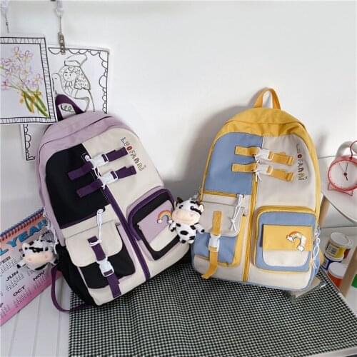 Contrast Color Women Backpack Kawaii Bookbags For Teenage Girls University School Bags Waterproof Daypack With Many Pockets 2021