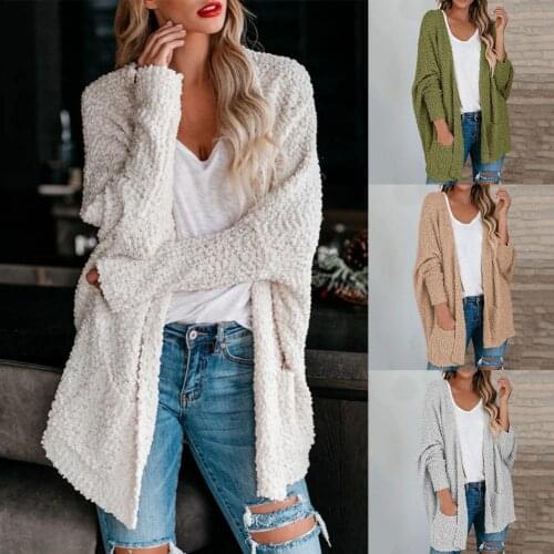 Knitted Batwing Long Sleeves Women Cardigan Autumn Winter Solid Color Open Front Sweater Coat Outerwear