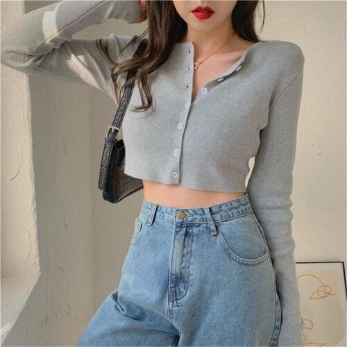Women Y2K Knitted Cardigan Sexy Solid Color Crop Sweater Slim Long Sleeve Knit Sweater Autumn and Winter cardigan women