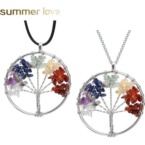 Unique Design Natural Stone Tree of Life Necklace for Women Crystal Boho Lucky Tree Pendant Necklace Sliver Chain Wedding Gifts