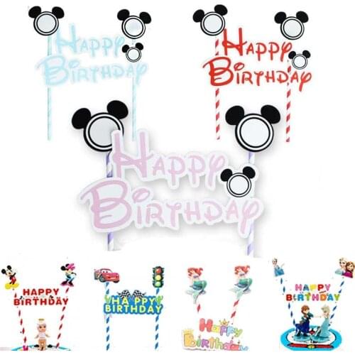 1 Pcs Mickey Minnie Mouse Princess Happy Birthday Cake Topper Cake Flags Wedding Party Cupcake Decoration Baby Shower Supplies
