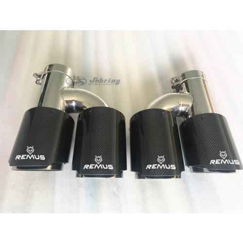 1pcs REMUS car modified carbon fiber tube stainless steel double glossy carbon exhaust pipe tail muffler shape for e90