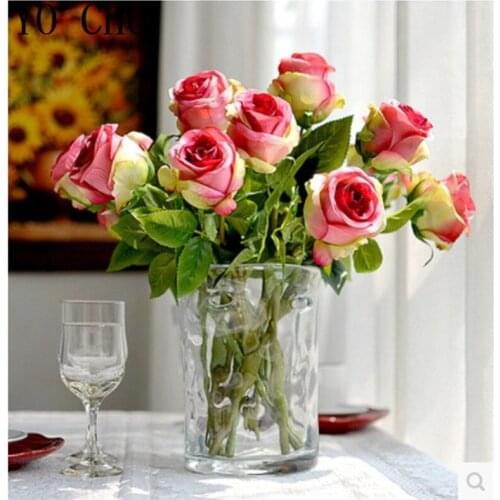 10 pcs/lot) Fashionable high quality European simulation rose flower artificial rose flowers fake silk rose flower