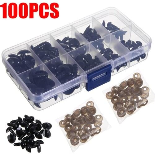 100Pcs/Box Plastic Triangle Nose with Plug Washers 5 Sizes for Doll Bear Toys Puppet DIY Craft Stuffed Animals Nose Accessory