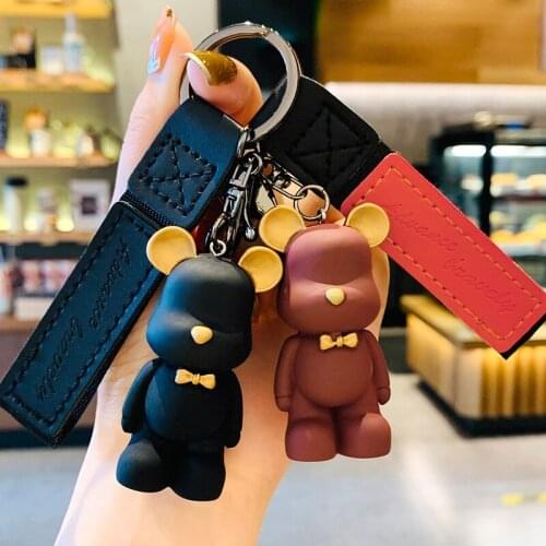 12 Style Cartoon Keychain Bow Tie Bear Kawaii PVC Figures Cute Pendant For Ladies Car Bag Keyring Ornament