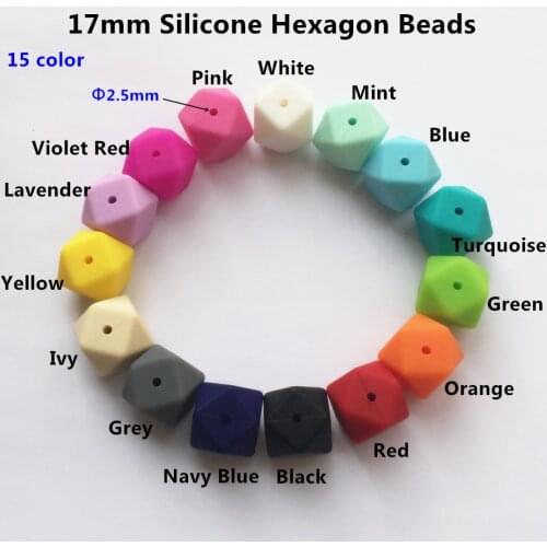 20pcs/lot 17mm BPA Free Food Grade Silicone Hexagon Baby Pacifier Teething Beads DIY Bracelets Chewing Jewelry Teethers Necklace