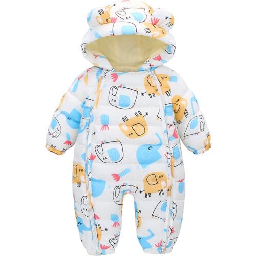 2021 Baby Winter Snowsuit Plus Velvet Thick Hooded Baby Boy Jumpsuit Newborn Rompers Baby Girl Overalls Infant Coat Clothes