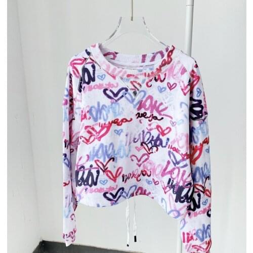 2021SS Colorful Graffiti Printed Sweatshirt Drawstring Hem Round Neck Drop Shoulder Long Sleeved Top SWEATERS