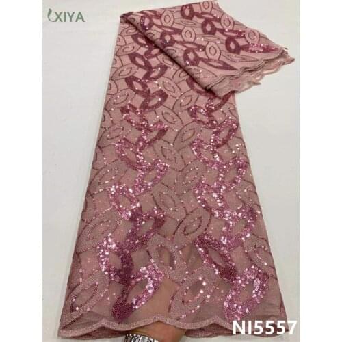 African Sequin Lace Fabric New Arrival French Mesh Tulle Lace Fabric for Nigerian Party Wedding Sequence Laces Fabrics NI5557