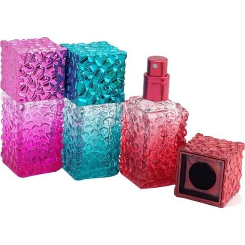 Free Shipping 10pcs/lot 5Colors colored 22ml Perfume Bottle In Refillable Bottle with Lid Square Fragrance Bottle Glass Atomizer