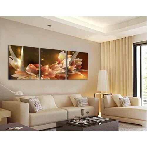 Free Shipping Canvas Painting Wealth and luxury golden flowers 3 Piece Art Picture Home Decor On Canvas Modern Painting