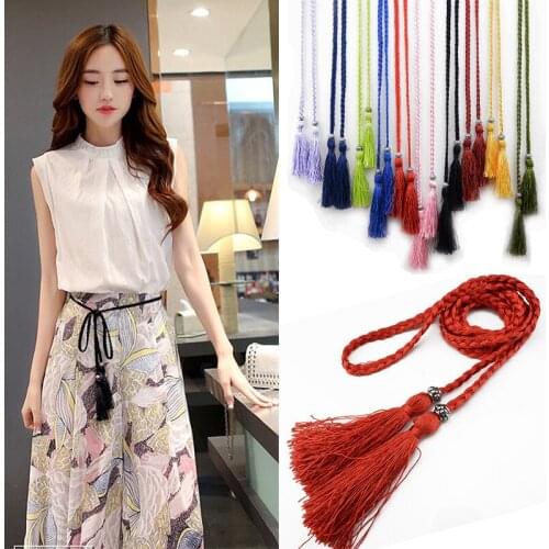 Waist chain 160cm Woven Tassel Waistband Braided Belt Hot Sale waist rope Women decorated waist Ladies Tassels Belts 1PC Fashion