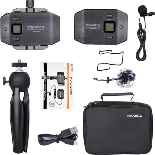 COMICA 6-Channel UHF Wireless Smartphone Lavalier Microphone System with Phone Clamp Mini Tripod for Mobile Live Video mic