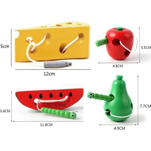 Wooden Threading Toy Insects Eat Fruit Cheese Maze Toy Wooden Puzzle Enlightenment Game Toys Baby Kids Montessori Teaching Aids