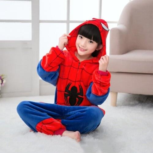 Kigurumi Spiderman Kids Pajamas Disney Stitch for Children Winter Warm Sleepwear Boy Girl Cosplay Pijamas Christmas Party Outfit