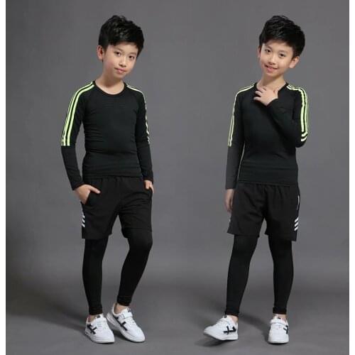 Children running compression suit sportswear gym fitness training tights long shirt bodybuilding exercise trousers