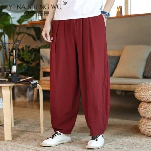Men Japanese Style Loose Pants Samurai Costume Vintage Male Trousers Vintage Harem Japan Pants Plus Size Haori Kimono Streetwear
