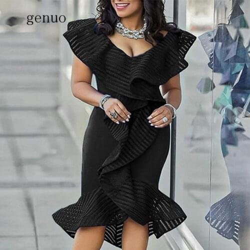 Women Party Blue Dress Sexy Ruffle Patchwork Tulle Lady Clubwear Dinner Evening Plus Size Slim Bodycon Tunic Femme Robes XXL