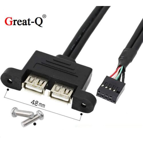 Motherboard internal 9Pin 9P to dual USB 2.0 A female panel mounting DATA cable computer data cord 30cm 50cm