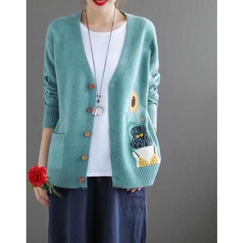 Cardigan Sweaters 2021 New Fashion Korea Style Autumn Outwear Knitted Sweater Shirt Blouse Jacquard Women Spring Casual Sweaters