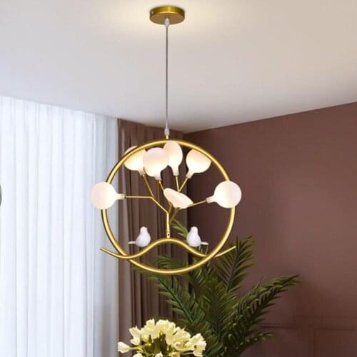 Bird Cage Ring Chandelier Nordic Design Tree Branch Hanging Lamp Indoor Home Bedroom Dining Living Room Aisle Decoration Lamp