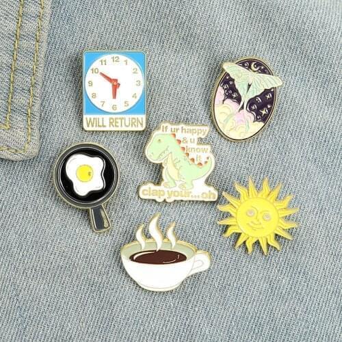 Creative Cartoon Alarm Clock Pin Dinosaur Shape Paint Badge Accessories Brooch Fashion Cute Shirt Lapel Bag Jewelry For Friends