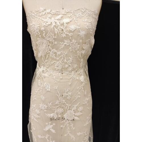 Ivory French Lace Fabric 135cm Width Dress Lace Fabric Bridal Lace Fabric Sequins Lace Fabric Sell By 1 Yard