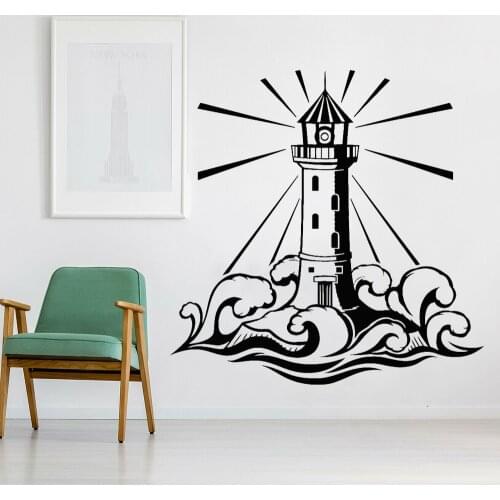 Lighthouse Wall Decal Beach Ocean Nautical Waves Marine Vinyl Wall Stickers Office Living Room Background Wall Decoration Z249