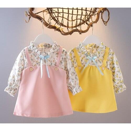 Fashion floral Baby Girl Dress 2021 Long sleeve Splicing Dress 0-4year Dress Baby Girl Clothes