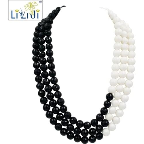 Natural stone Black Agates &Natural Tridacna Necklace Black&White Fashion Jewelry