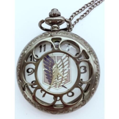 Vintage gray black Attack on Titan sunflower Hollow out mens gift pocket watches 20pcs/lot
