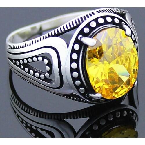 Sterling silver Turkish handmade jewelry citrine mens ring all size