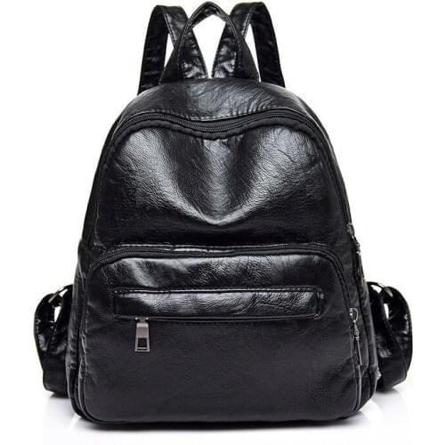 Soft Women Backpack PU Leather Travel Bags Backpack School Bag for Teenage Girls Casual Style Back Pack Black
