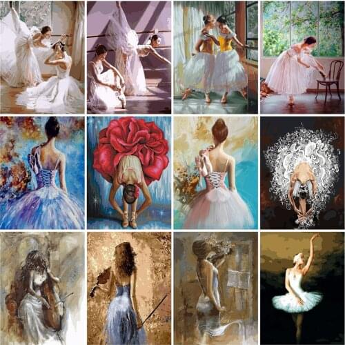 AZQSD Coloring By Numbers Ballet Girl DIY Acrylic Paint Home Decoration Paint By Number Dance Figure Canvas Kits Unique Gift
