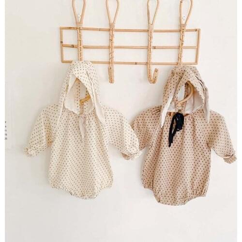 New Baby Bodysuit Cute Print Pure Cotton Baby Autumn Clothes Boy Girl Baby Jumpsuit And Big Rabbit Ear Hat Baby Clothes