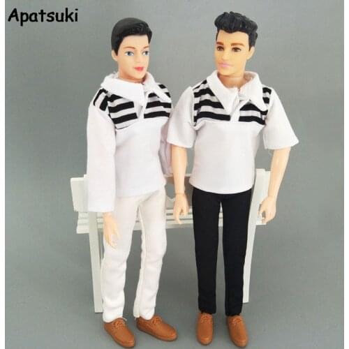 1set 1/6 Boy Doll Clothes For Ken Doll White Striped Shirt & Trousers Pants Clothes For Barbies Boyfriend Ken Prince Doll Toy