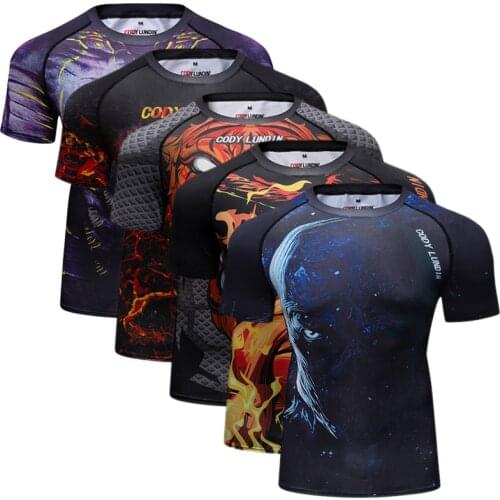 Digital print Rashguard Compression T-Shirt Short Sleeves Fitness MMA Training Clothes Gym Rashguard