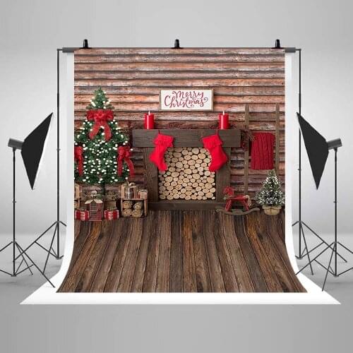 Christmas Photography Backdrop Wood Floor Red Brick Wall Fireplace Decor Photo Background for Photobooth Photographic Studio