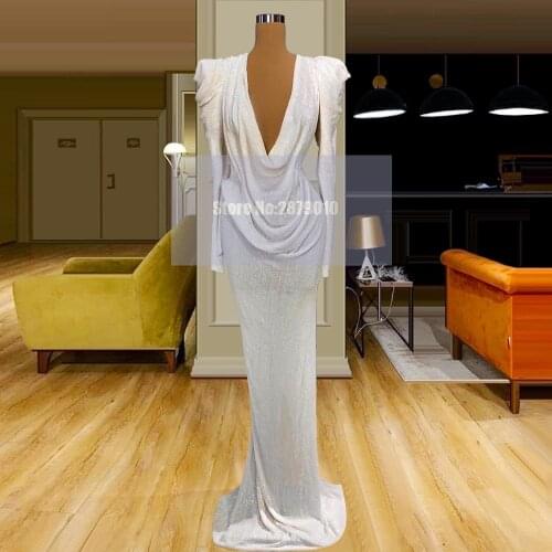 Deep V-Neck Sexy Mermaid Evening Dress Floor-Length Sequins Prom Dress Celebrity Robe De Soiree Aibye Night Vestidos 2020 Dubai