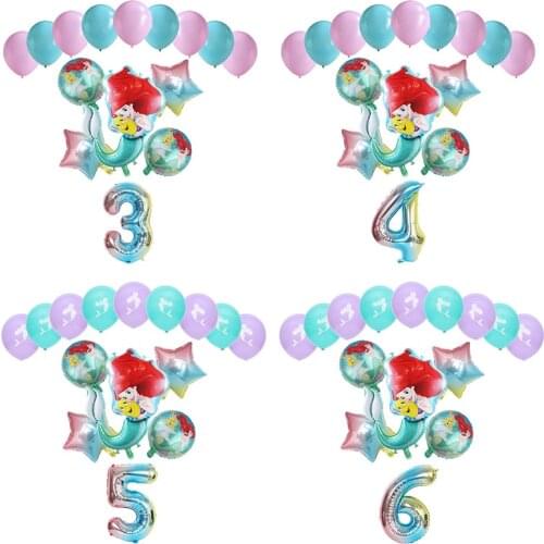 15pcs mermaid Ariel disney princess foil balloons baby shower birthday party decorations kids toys girl 32inch number balloon