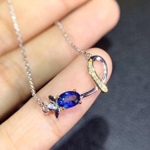 Natural blue sapphire gem Necklace natural gemstone Pendant Necklace S925 silver Elegant Row surround women party gift Jewelry