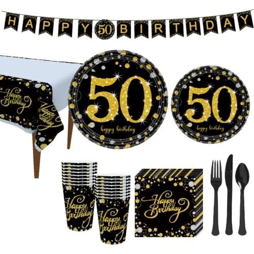 Gold Adult Birthday Party Decoration 60th 21th 30th 40th 50th Birthday Desktop Tablecloth Tableware Birthday Party Supplies