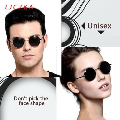 2021 Small Frame Black Round Sunglasses New Brand Designer Metal Sun Glasses Fashion Retro Eyeglasses Outdoor Black lens Gafas