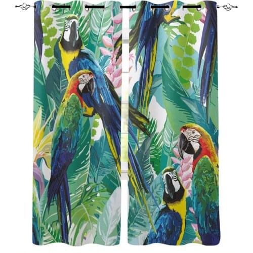 Tropical Jungle Parrot Green Plants Curtain for Living Room Kids Room Decoration Bedroom Curtain Window Treatment Drapes