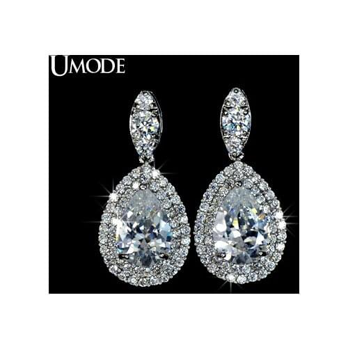 UMODE Pure Clear CZ Shiny Stone Tear Drop Earrings UE0045